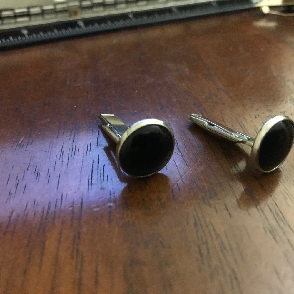 Silvertone black onyx cufflinks